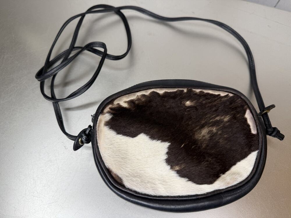 VTG Joan David Fur Calf Pony Hair Crossbody Bag Purse Small Oval Leather